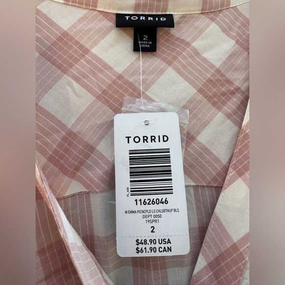 NWT Torrid Women's Emma Babydoll Twill Button-Front Tunic Blouse in Pink Size 2 - Picture 7 of 7